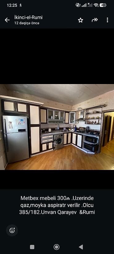 Metbex mebeli 300₼ .Uzerinde qaz,moyka aspiratr verilir .Olcu — 1