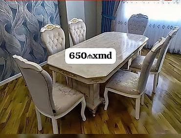 stol stul mebel: Klassik üslubda yemək otağı dəsti - Dəst: 1 böyük düzbucaqlı süfrə — 1