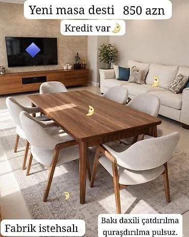 dəmir stul: Qonaq otağı üçün, Açılmayan, Dördbucaq masa, 6 stul — 1