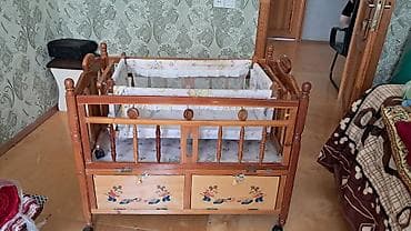 set mebel: Taxta uşaq beşiyi - Material: təbii ağac karkas, laklı səth - Ölçü — 3