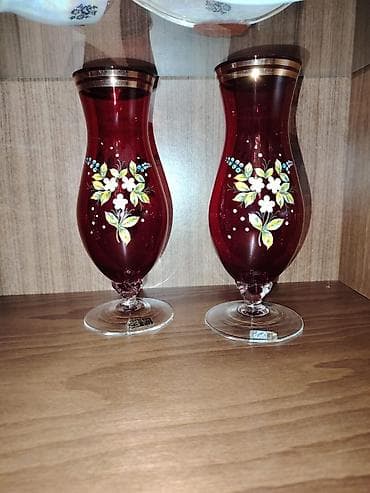 Bohem üslublu şüşə/büllur dəst - 3 ədəd kəsimli, ağır büllur — 2