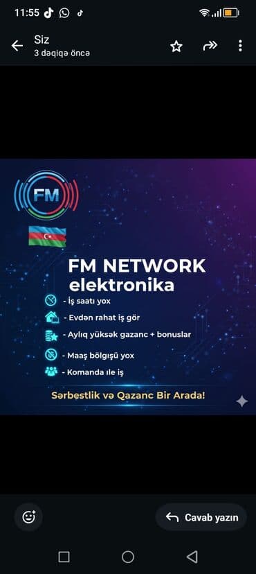 FM NETWORK elektronika – onlayn komanda işi Xidmətin təsviri: - Evdən