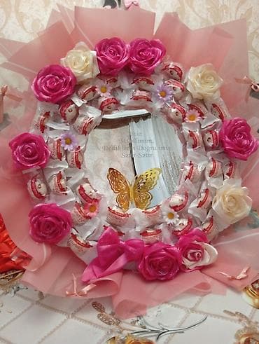 Tekstil: Şirniyyatlı hədiyyə çələngi - Dairəvi kompozisiya: mərkəzdə güzgü — 2