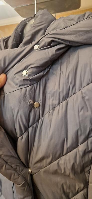 pidjak: Qadınlar üçün qışlıq pufik kurtka - Rəng: boz - Model: diz altına — 3