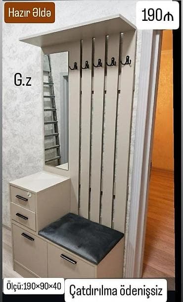 parça skaf: Dəhliz üçün funksional şkaf-asqılı dəsti - Ölçü: 190×90×40 sm - Rəng — 1