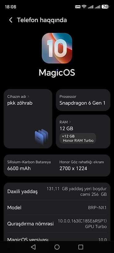 honor 7x: Honor X9c, 256 GB, rəng - Boz, Sensor — 3
