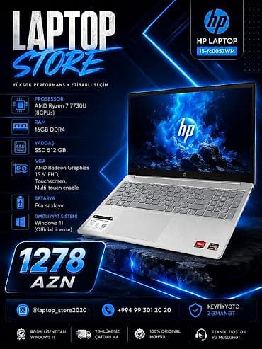 🔥 GÜCLÜ PERFORMANS – PREMİUM KEYFİYYƏT! 🔥 💻 HP Laptop 15-fc0057WM ✅ lalafo.az -da 🔥 GÜCLÜ PERFORMANS – PREMİUM KEYFİYYƏT! 🔥 💻 HP Laptop 15-fc0057WM ✅
