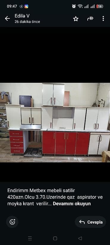 Endirimm Metbex mebeli satilir 420azn.Olcu 3.70.Uzerinde qaz