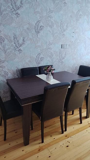 is stolu: Yemək otağı üçün masa və 6 ədəd stul dəsti - Masa materialı: tünd — 1