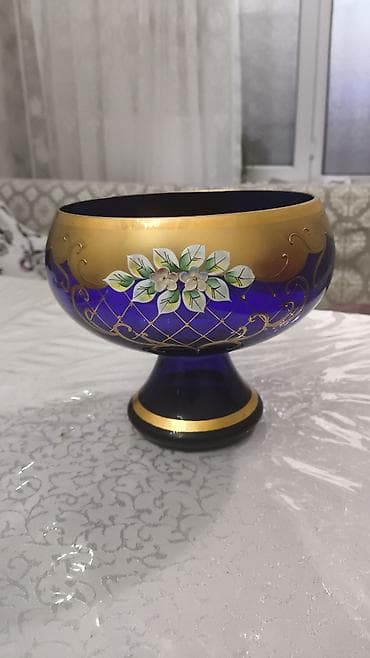 biti qabi: Mavi şüşədən dekorativ şirniyyat/qənd qabı - Material: qalın, rəngli — 1