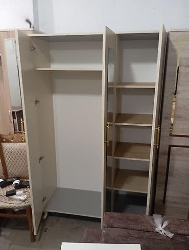 paltar sermek ucun: 3 qapılı, Güzgülü, Bej, Digər material, Açılan, Düz dolab — 4