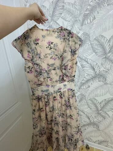 pandora az qiymetleri: Çiçək naxışlı şifon don - Rəng: açıq bej fon üzərində bənövşəyi — 3