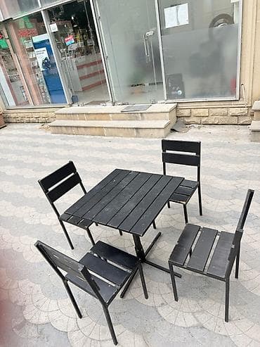 dəmir stol stul: Kvadrat masa, 4 stul, Açılmayan, Stullar ilə, Metal — 2