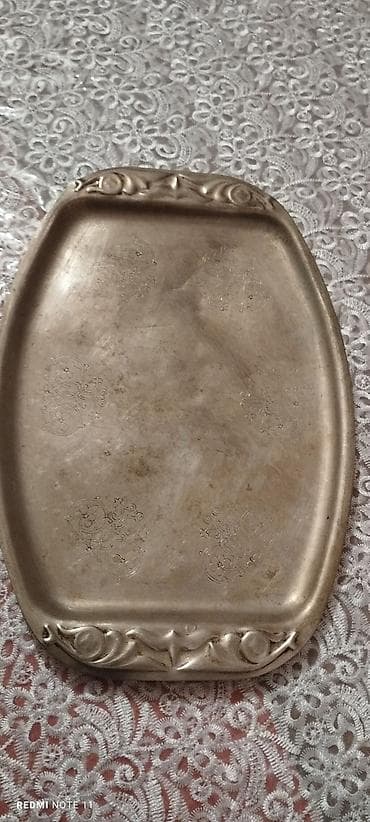 metbex eşyalari: Metal süfrə sini/tray - Material: metal (gümüş rəngli örtüklü) - — 2