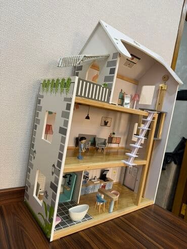 usaq pijamalar: Taxta Kukla Evi – 3 mərtəbəli, balkonlu - Material: möhkəm taxta — 2