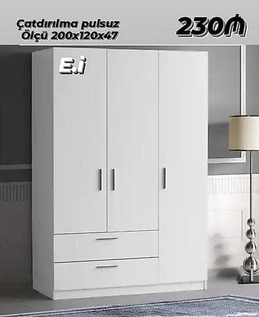 metbex ucun skaf: 3 qapılı, Siyirməli, Ağ, Digər material, Açılan, Düz dolab — 1