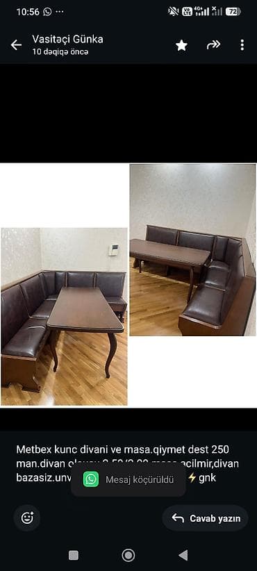 Metbex kunc divani ve masa.qiymet dest 250 man.divan olcusu — 1