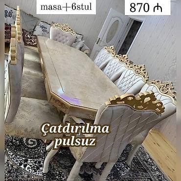 Möhtəşəm masa dəsti👑 Yüksək keyfiyyətlə Qiymət : Masa 2x1 +6 at lalafo.az Möhtəşəm masa dəsti👑 Yüksək keyfiyyətlə Qiymət : Masa 2x1 +6