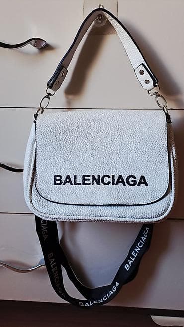 Balenciaga yazılı çiyin/çapraz çanta – ağ rəng - Material: dənəvər — 3