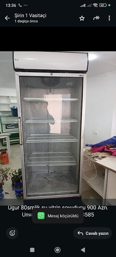 İstehsal avadanlığı: Ugur 80smlik su vitrin soyuducu 900 Azn. Unvan Xocasen. Shirin x.8585 — 1