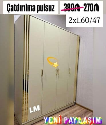 işləmiş dolablar: Yeni, Açılan, 4 qapılı Düz dolab, Qarderob, paltar dolabı — 1