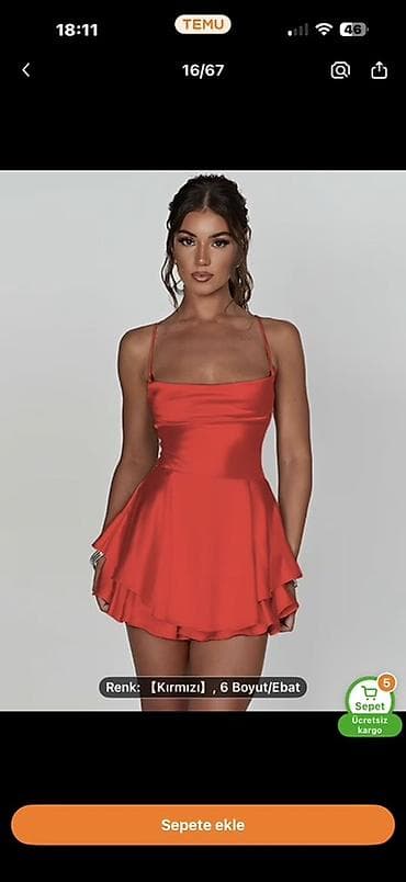 dress: Qırmızı mini don – zərif, ipli arxalı, ikiqat ətəkli - Model: qısa — 2