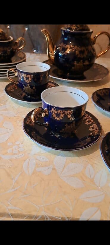 Süfrə qab-qacaqı: Çay dəsti, rəng - Göy, Keramika, 6 nəfərlik, Çexiya — 3