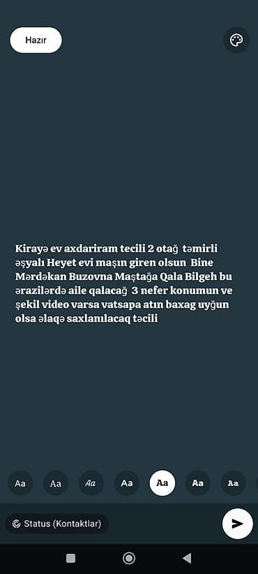 Xidmət: Kirayə ev axtarışı (sifariş) Axtarılan ev: - 2 otaqlı