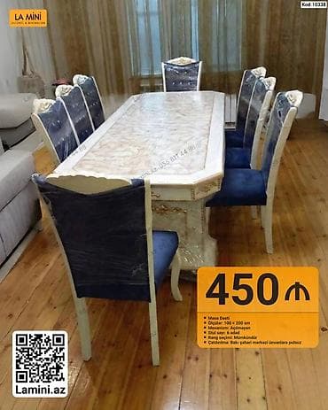 stol ustul: Masa dəsti - Dəst tərkibi: Masa + 6 ədəd stul - Ölçülər: 100 × 200 sm — 1