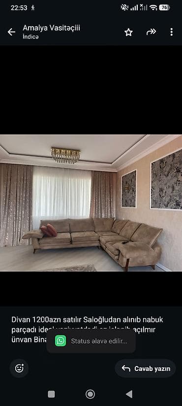 Divan 1200azn satılır Saloğludan alınıb nabuk parçadı ideal lalafo.az -da Divan 1200azn satılır Saloğludan alınıb nabuk parçadı ideal