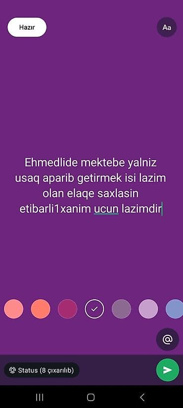 taksi xidmətləri: Xidmət: Uşağın məktəbə aparılıb-gətirilməsi Ərazi: Əhmədli Açıqlama — 1