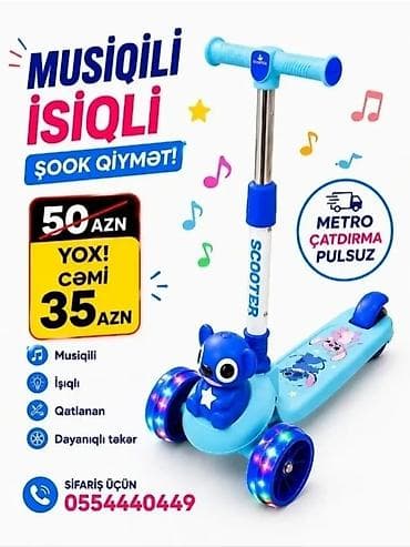 skuter adapter: Uşaq skuterı – musiqili və işıqlı model Xüsusiyyətlər: - Musiqi — 1