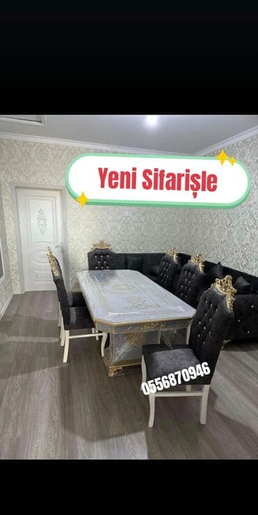 stul ev ucun: Qonaq otağı üçün, Yeni, Açılan, Dördbucaq masa, 6 stul — 2