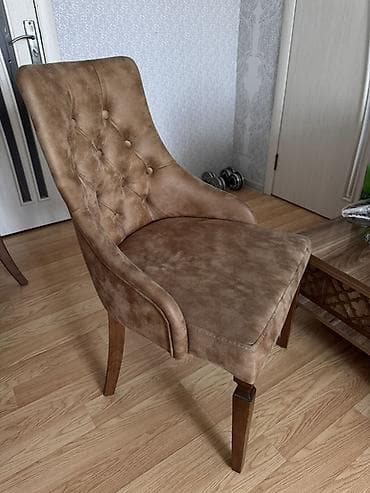 metbex ucun stol stullar: 6eded stul Klassik dizaynlı yumşaq oturacaqlı stul - Rəng: isti qonur — 3