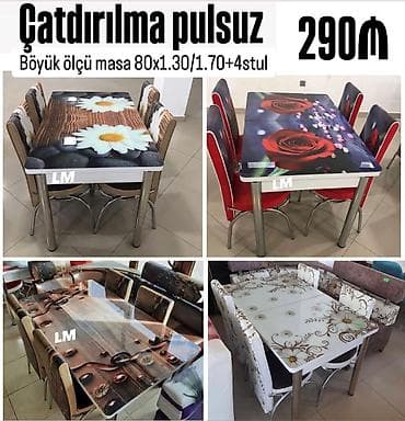 mdf metbex mebelleri: Mətbəx üçün, Açılan, Dördbucaq masa, 4 stul — 1