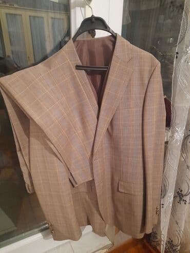 uzun pencekler: Kişi kostyumu – klassik qəfəslı (plaid) naxışlı, açıq qəhvəyi/bej — 2