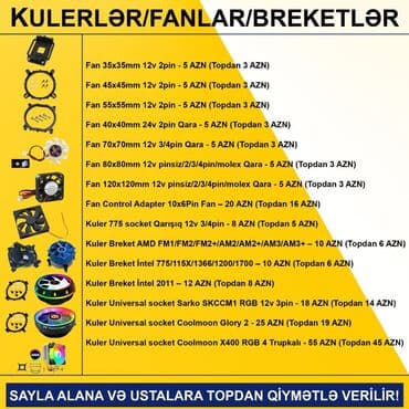 cpu kuller: Kulerlər/Fanlar/Breketlər SAYLA ALANA VƏ USTALARA TOPDAN QİYMƏTLƏ — 2