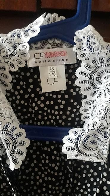 CF Collection qadın paltarı - Naxış: xırda ağ xallı, qara fon - Yaxa — 4