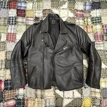 Dəbilqə düyməli motosiklet üslublu qara dəri gödəkçə. Razmer M,L, XL — 3