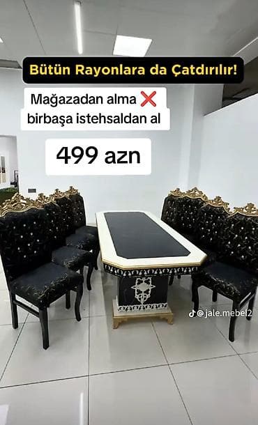 Qonaq otağı üçün, Yeni, Açılmayan, Dördbucaq masa, 6 stul