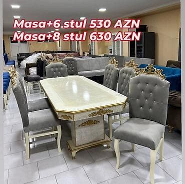 Qonaq otağı üçün, Yeni, Açılmayan, Dördbucaq masa, 6 stul