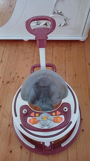 deri plas: Uşaq gəzdiricisi (baby walker) - Rəng: bordo-ağ, boz oturacaq - 360° — 2