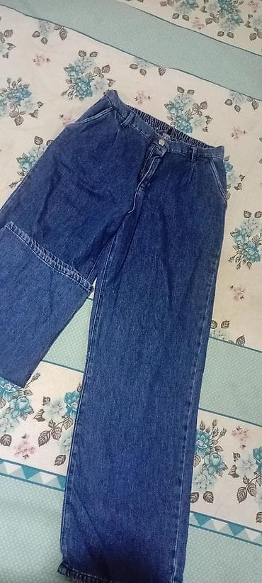 Geniş kəsimli klassik mavi cins şalvar. - Material: qalın denim -