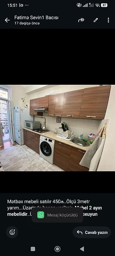 Mətbəx mebeli satılır 450₼. Ölçü 3metr yarım. Üzərində heçnə
