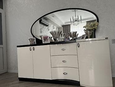 kunc divan modelleri 2020: Zal üçün dəst mebel - Rəng: qara-ağ, parlaq fasadlar, xrom tutacaqlar — 1