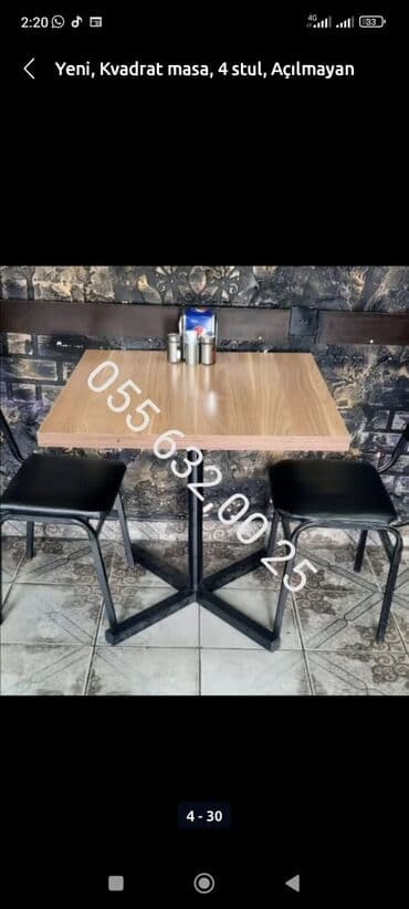 endirimde olan mebeller: Yeni, Dördbucaq masa, 4 stul, Açılan, Stullar ilə, Metal — 25