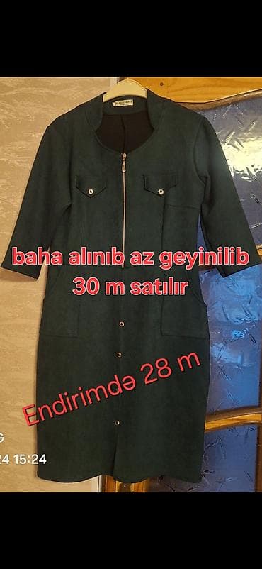 geyin: Qadın geyimləri – bir neçə model 1) Kostyum dəsti - Açıq yaşıl rəngdə — 3
