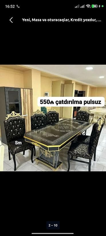 plastik stullar: Qonaq otağı üçün, Yeni, Açılmayan, Dördbucaq masa, 6 stul — 1