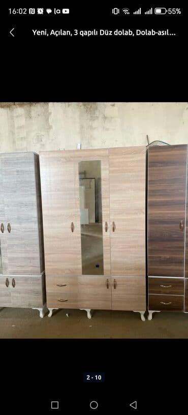 kiçik dolab: Açılan, 3 qapılı Düz dolab, Qarderob, paltar dolabı — 16