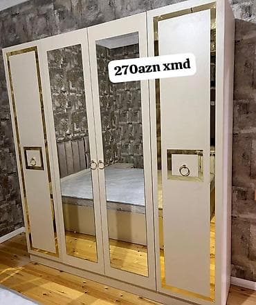 4 qapılı, Güzgülü, Bej, Digər material, Açılan, Düz dolab